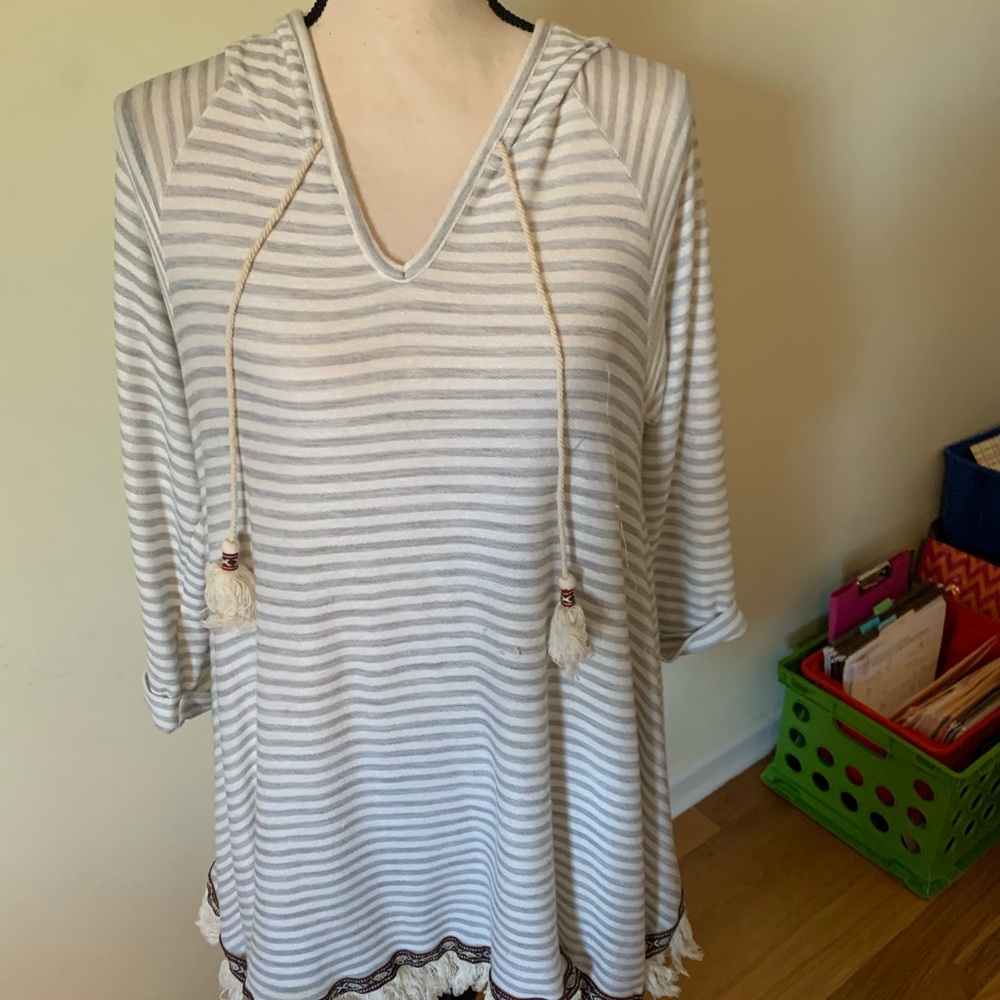 Cute top or short dress with hood and tassel